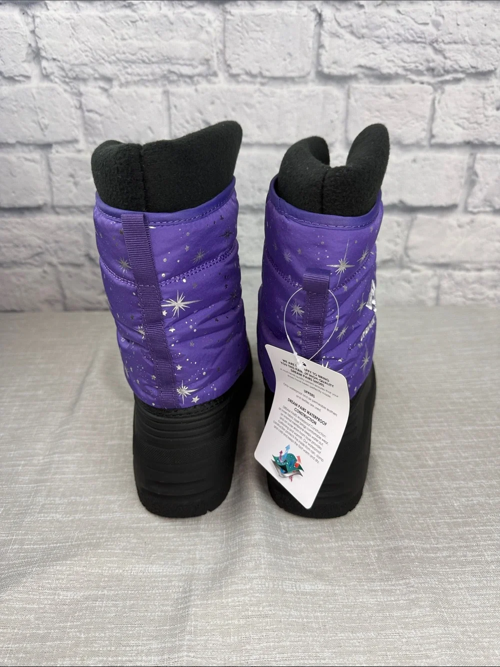 Dream Pairs Kids Waterproof Snow Boots Purple with Stars Kids Size 4